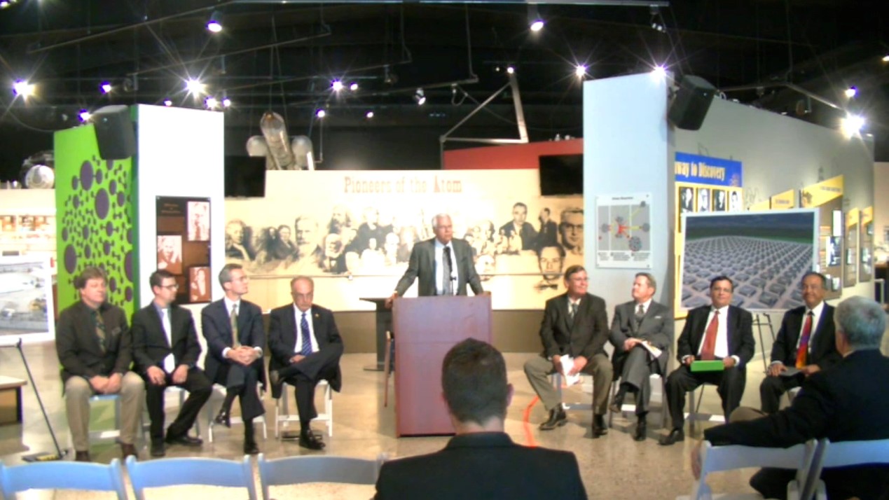 Attendees from left to right: Jack Volpato (former Commissioner Eddy County Commission and Chairman of the Board of the Carlsbad Chamber of Commerce); Jason Shirley (Councilman, City of Carlsbad); Alex Flint (Senior V.P., Governmental Affairs, Nuclear Energy Institute); Carroll H. Leavell (State Senator of New Mexico); John Heaton (Chairman of Eddy Lee Energy Alliance); Gregg Fulfer (Chairman, Lea County Commission, Vice Chairman of ELEA, and Board Member, NM Environment Improvement Board); Sam Cobb (Mayor, City of Hobbs); Kris Singh (President and CEO of Holtec); Pierre Oneid (Senior V.P., and Chief Nuclear Officer of Holtec)