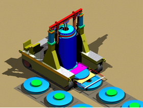 HI-TRAC bearing the MPC is staged over the HI-STAR overpack situated in the MPC transfer cavity using the crawler for transfer of the MPC to the HI-STAR overpack.