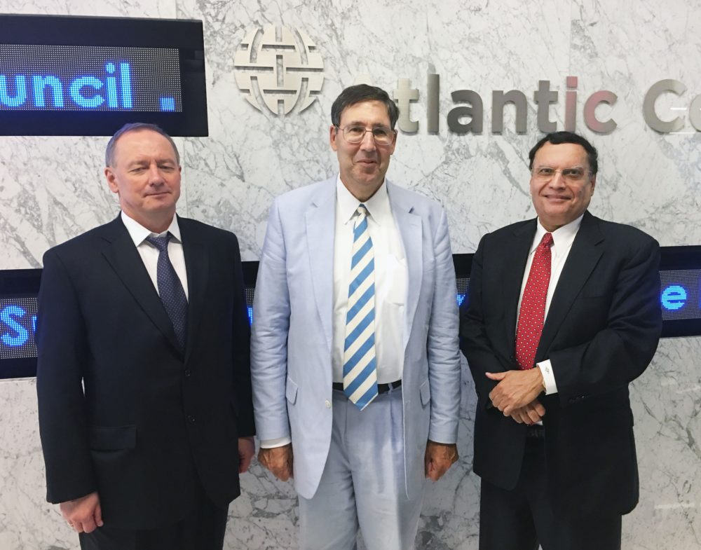 From Left to Right: Mr. Yuriy Nedashkovsky (President of the National Nuclear Energy Generating Company of Ukraine, Energoatom); Mr. John Herbst (Former U.S. Ambassador to Ukraine and Director of the Dinu Patriciu Eurasia Center of the Atlantic Council); Dr. Kris Singh (President and CEO of Holtec)